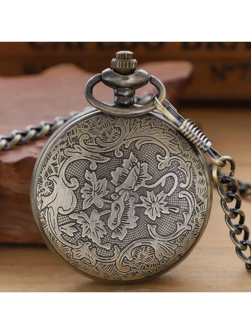 Men's Brown Analog Quartz Arabic Numeral Out Pentagram Chain Dial Pocket Watch